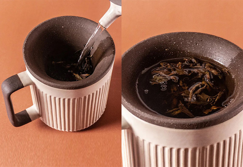 直紋泡茶杯550ml-粉引白（杯、茶濾內膽、蓋子三件式）